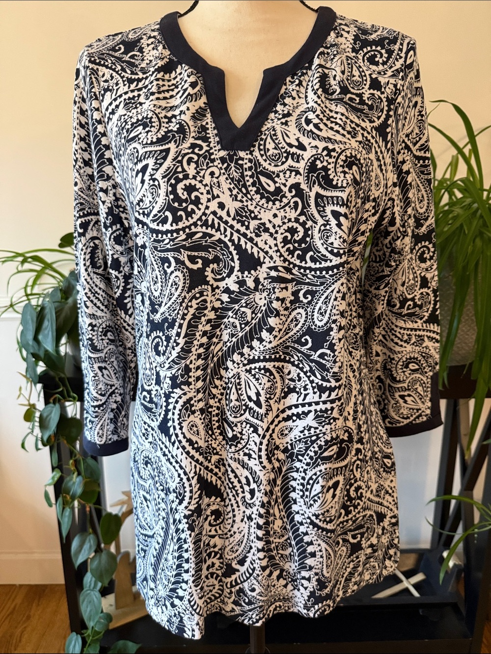 Chico's Navy and White Paisley Tunic